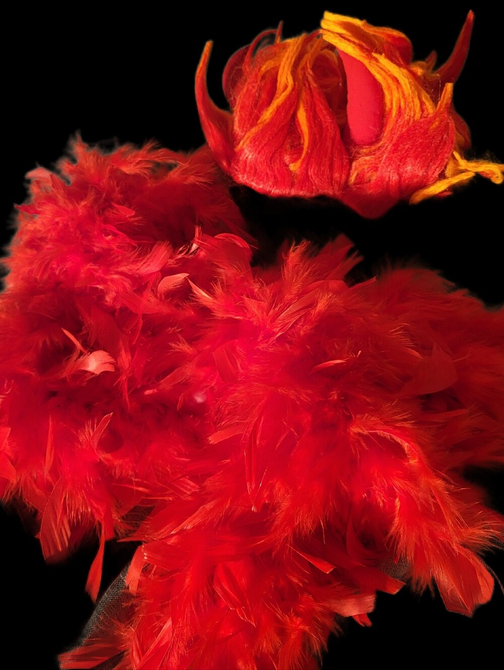 🎃Red Feather Boa and Devil Fire Hair Wig Set - Kids or Adult